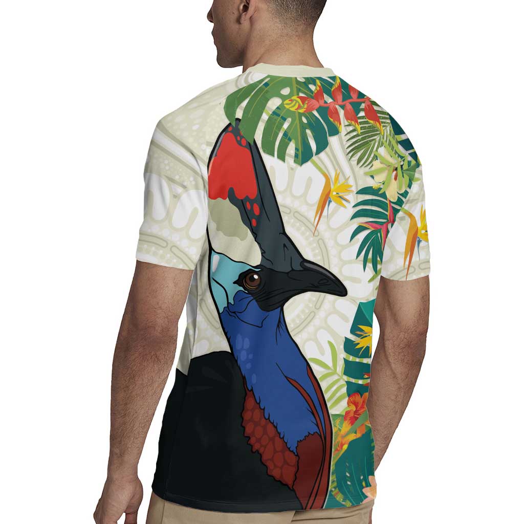 Cassowary Australia Rugby Jersey Tropical Flowers Mix Aboriginal Art