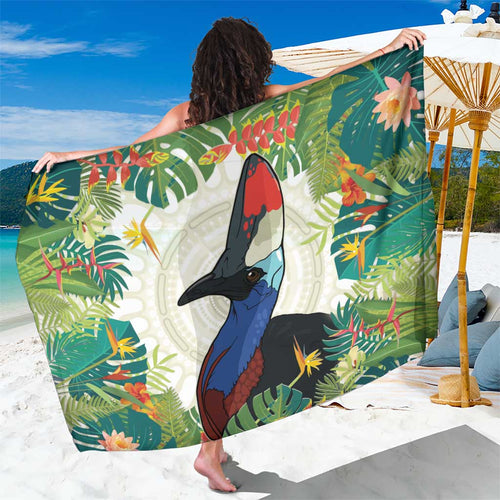 Cassowary Australia Sarong Tropical Flowers Mix Aboriginal Art