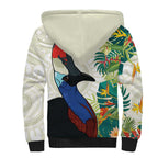 Cassowary Australia Sherpa Hoodie Tropical Flowers Mix Aboriginal Art
