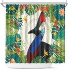 Cassowary Australia Shower Curtain Tropical Flowers Mix Aboriginal Art
