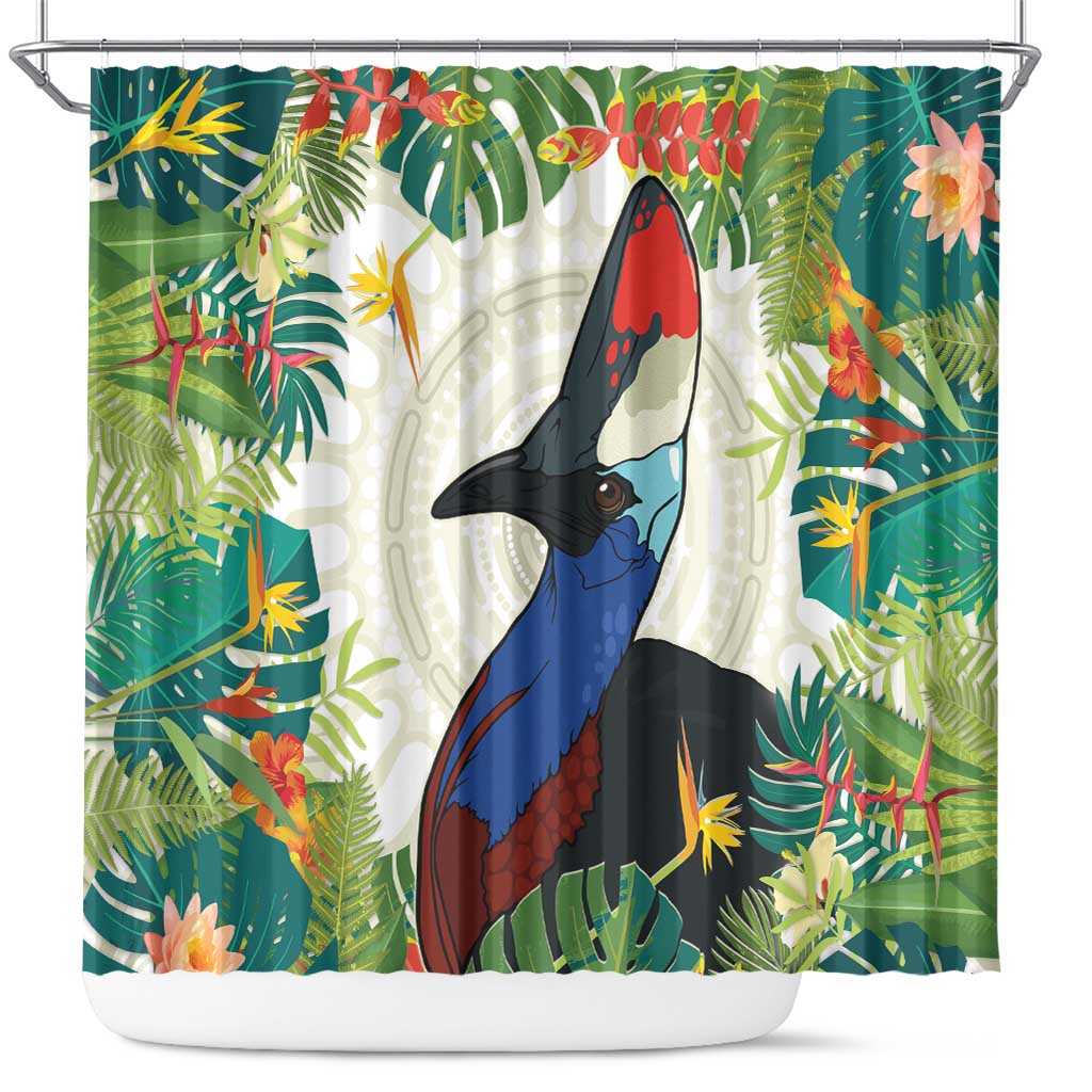Cassowary Australia Shower Curtain Tropical Flowers Mix Aboriginal Art