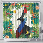 Cassowary Australia Shower Curtain Tropical Flowers Mix Aboriginal Art