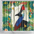 Cassowary Australia Shower Curtain Tropical Flowers Mix Aboriginal Art