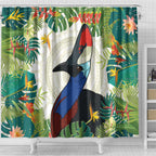 Cassowary Australia Shower Curtain Tropical Flowers Mix Aboriginal Art