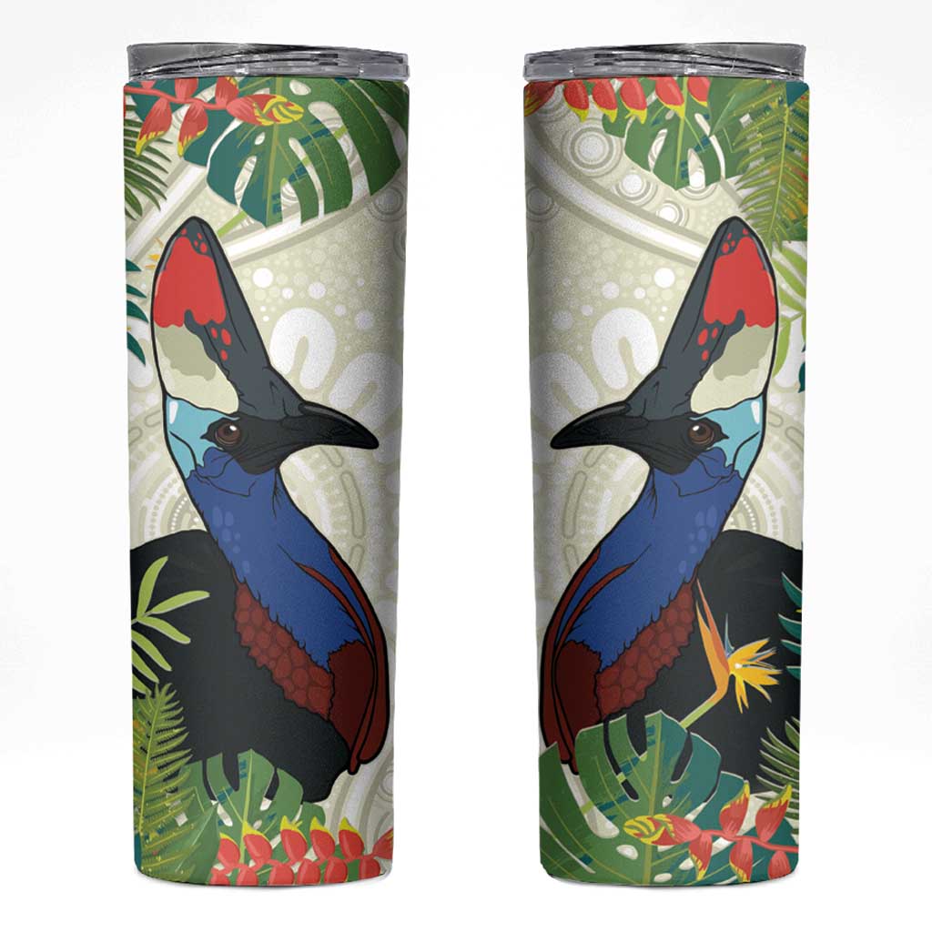 Cassowary Australia Skinny Tumbler Tropical Flowers Mix Aboriginal Art