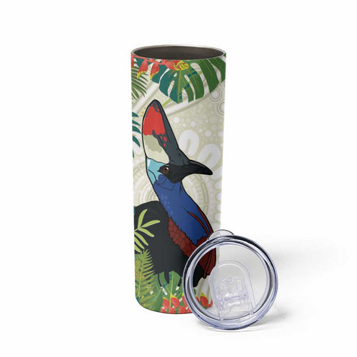 Cassowary Australia Skinny Tumbler Tropical Flowers Mix Aboriginal Art