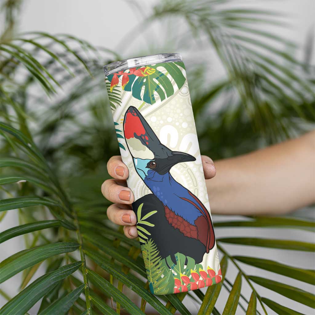 Cassowary Australia Skinny Tumbler Tropical Flowers Mix Aboriginal Art