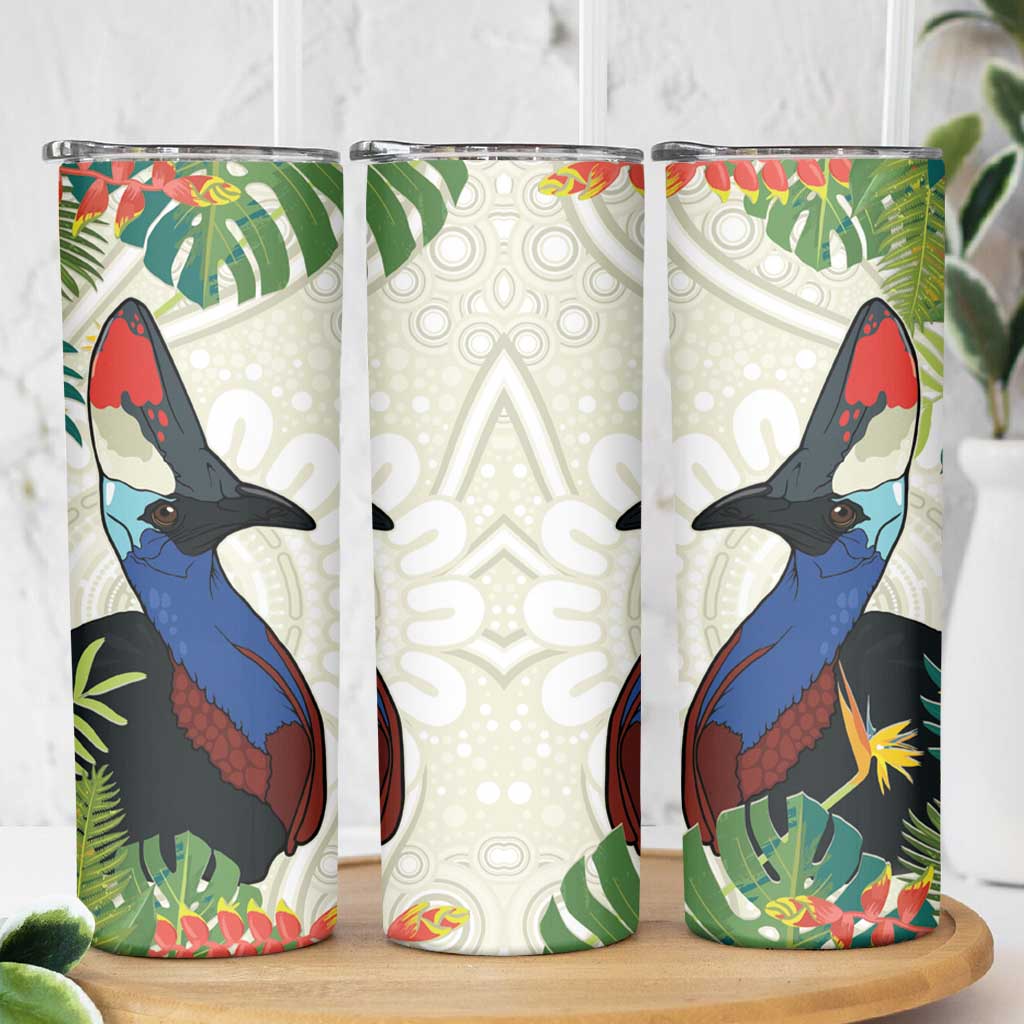 Cassowary Australia Skinny Tumbler Tropical Flowers Mix Aboriginal Art