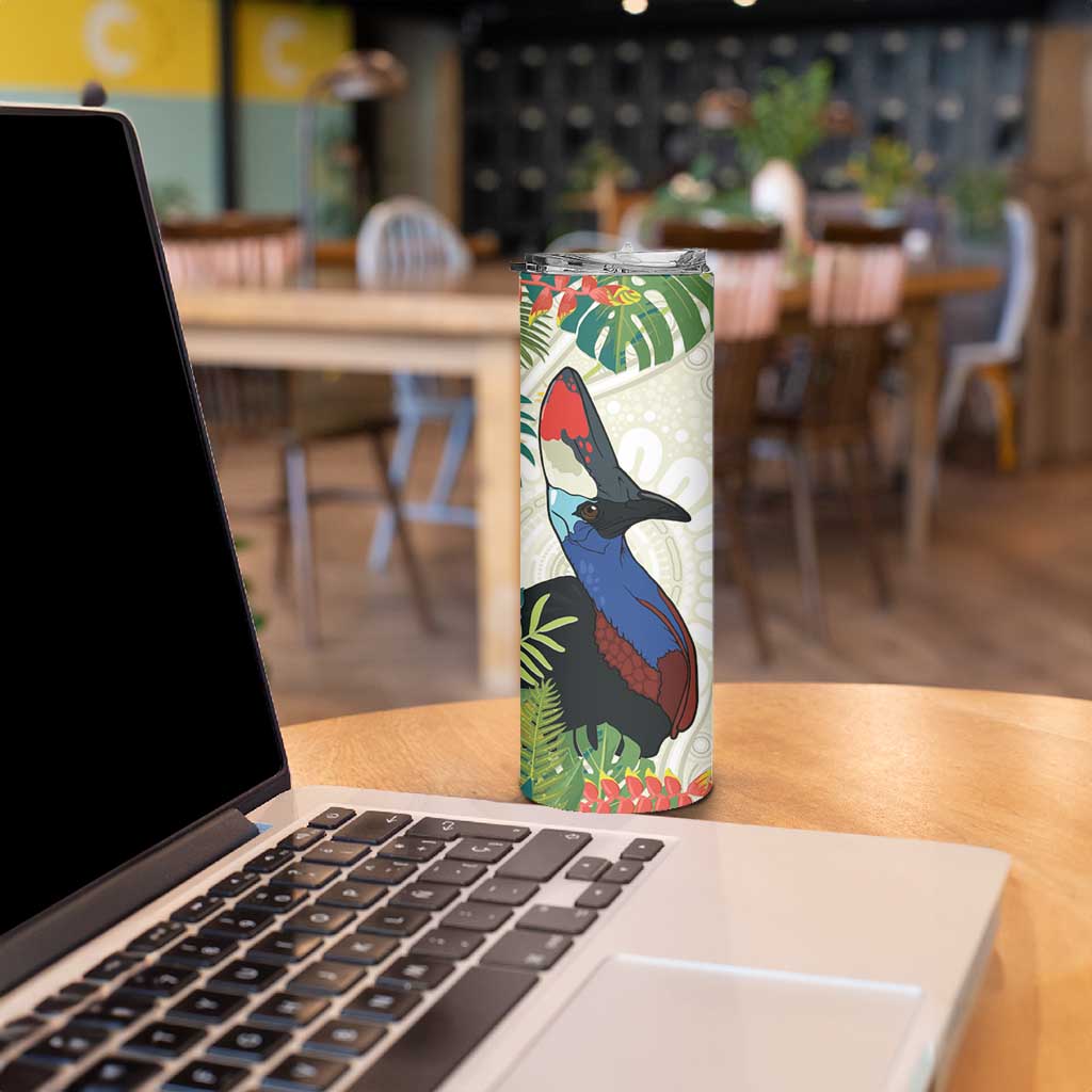 Cassowary Australia Skinny Tumbler Tropical Flowers Mix Aboriginal Art