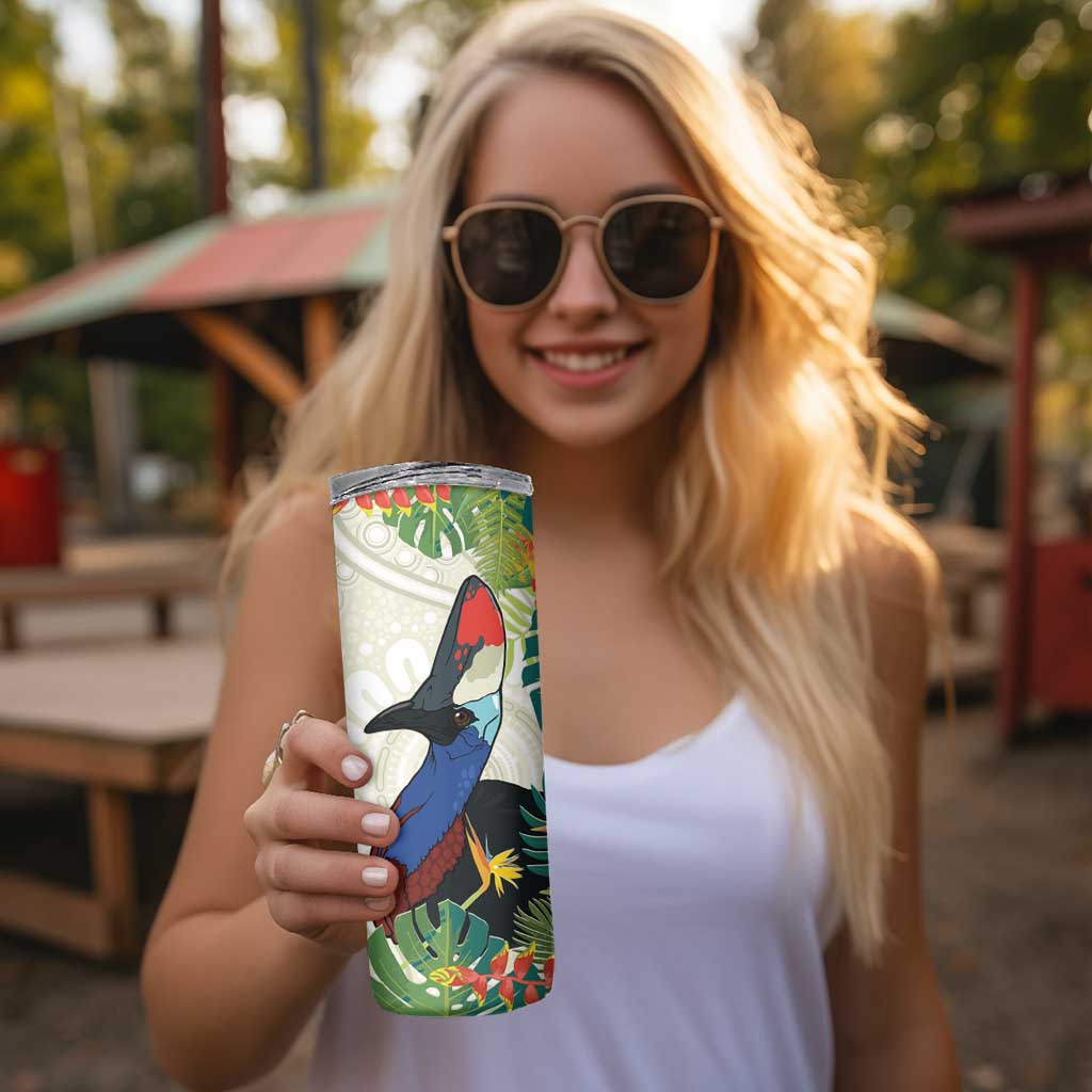 Cassowary Australia Skinny Tumbler Tropical Flowers Mix Aboriginal Art