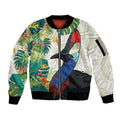 Cassowary Australia Sleeve Zip Bomber Jacket Tropical Flowers Mix Aboriginal Art