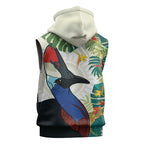 Cassowary Australia Sleeveless Hoodie Tropical Flowers Mix Aboriginal Art - Aussie Hoodie
