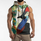 Cassowary Australia Sleeveless Hoodie Tropical Flowers Mix Aboriginal Art - Aussie Hoodie