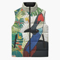 Cassowary Australia Sleeveless Puffer Jacket Tropical Flowers Mix Aboriginal Art - Aussie Hoodie