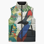 Cassowary Australia Sleeveless Puffer Jacket Tropical Flowers Mix Aboriginal Art - Aussie Hoodie