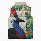 Cassowary Australia Sleeveless Puffer Jacket Tropical Flowers Mix Aboriginal Art - Aussie Hoodie