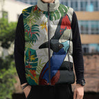 Cassowary Australia Sleeveless Puffer Jacket Tropical Flowers Mix Aboriginal Art - Aussie Hoodie