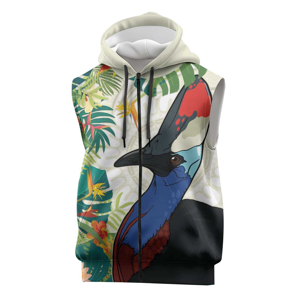 Cassowary Australia Sleeveless Zip Hoodie Tropical Flowers Mix Aboriginal Art LT14