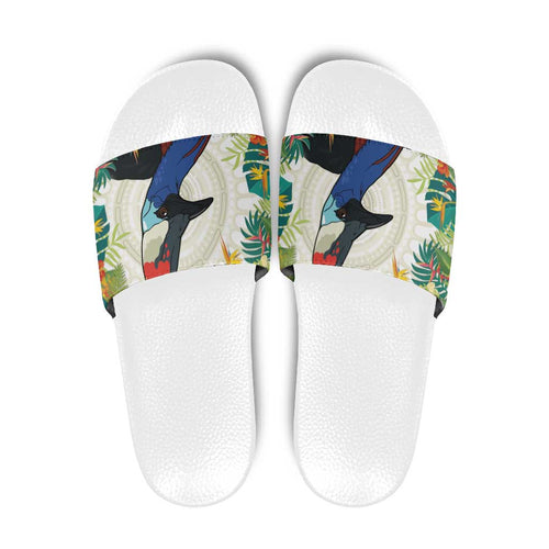 Cassowary Australia Slide Sandals Tropical Flowers Mix Aboriginal Art - Aussie Hoodie