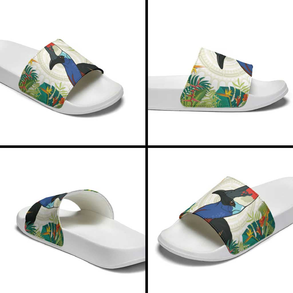 Cassowary Australia Slide Sandals Tropical Flowers Mix Aboriginal Art - Aussie Hoodie