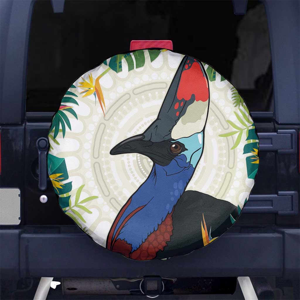 Cassowary Australia Spare Tire Cover Tropical Flowers Mix Aboriginal Art