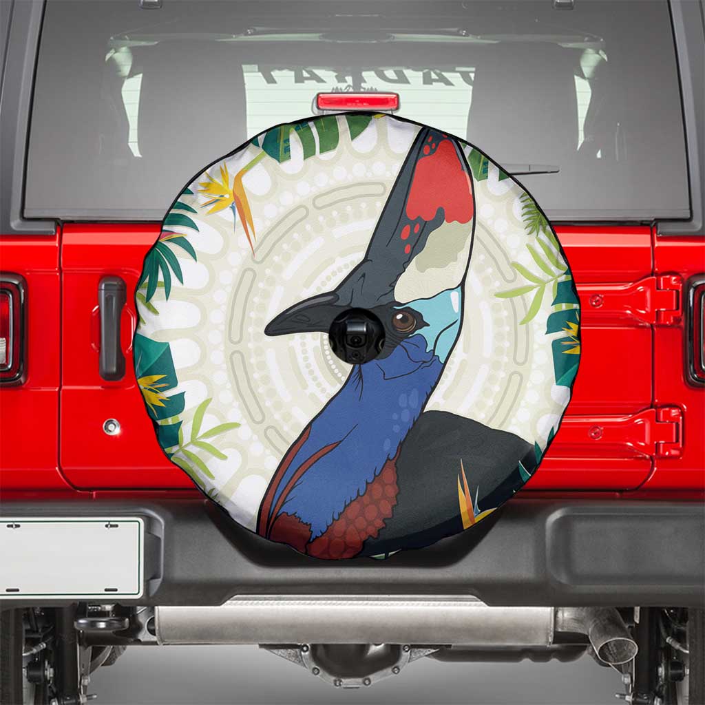 Cassowary Australia Spare Tire Cover Tropical Flowers Mix Aboriginal Art