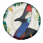 Cassowary Australia Spare Tire Cover Tropical Flowers Mix Aboriginal Art