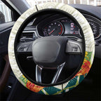 Cassowary Australia Steering Wheel Cover Tropical Flowers Mix Aboriginal Art