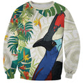 Cassowary Australia Sweatshirt Tropical Flowers Mix Aboriginal Art