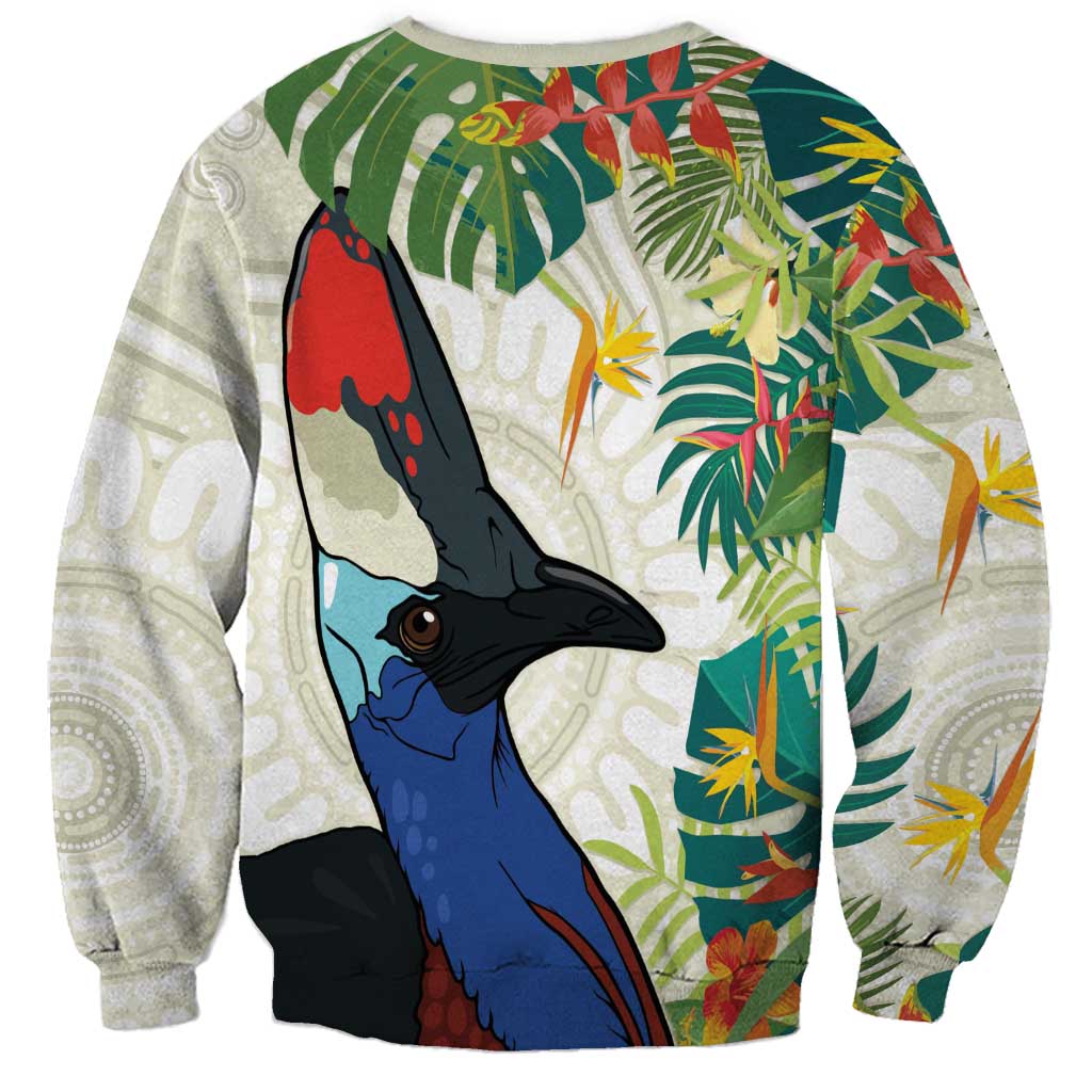 Cassowary Australia Sweatshirt Tropical Flowers Mix Aboriginal Art