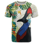 Cassowary Australia T Shirt Tropical Flowers Mix Aboriginal Art