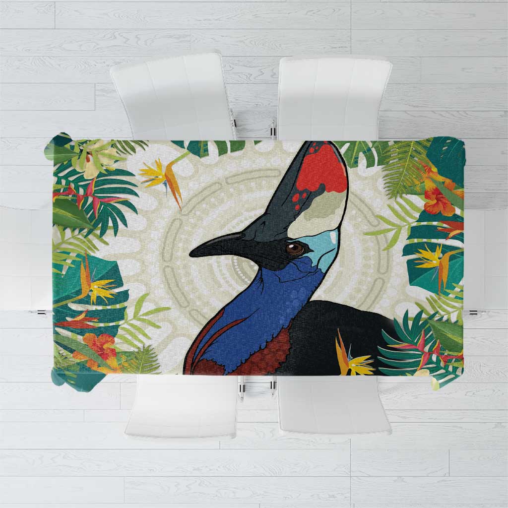 Cassowary Australia Tablecloth Tropical Flowers Mix Aboriginal Art