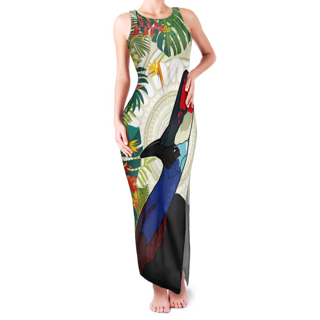 Cassowary Australia Tank Maxi Dress Tropical Flowers Mix Aboriginal Art