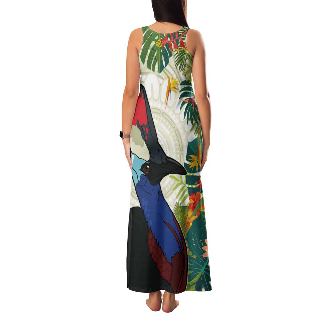 Cassowary Australia Tank Maxi Dress Tropical Flowers Mix Aboriginal Art
