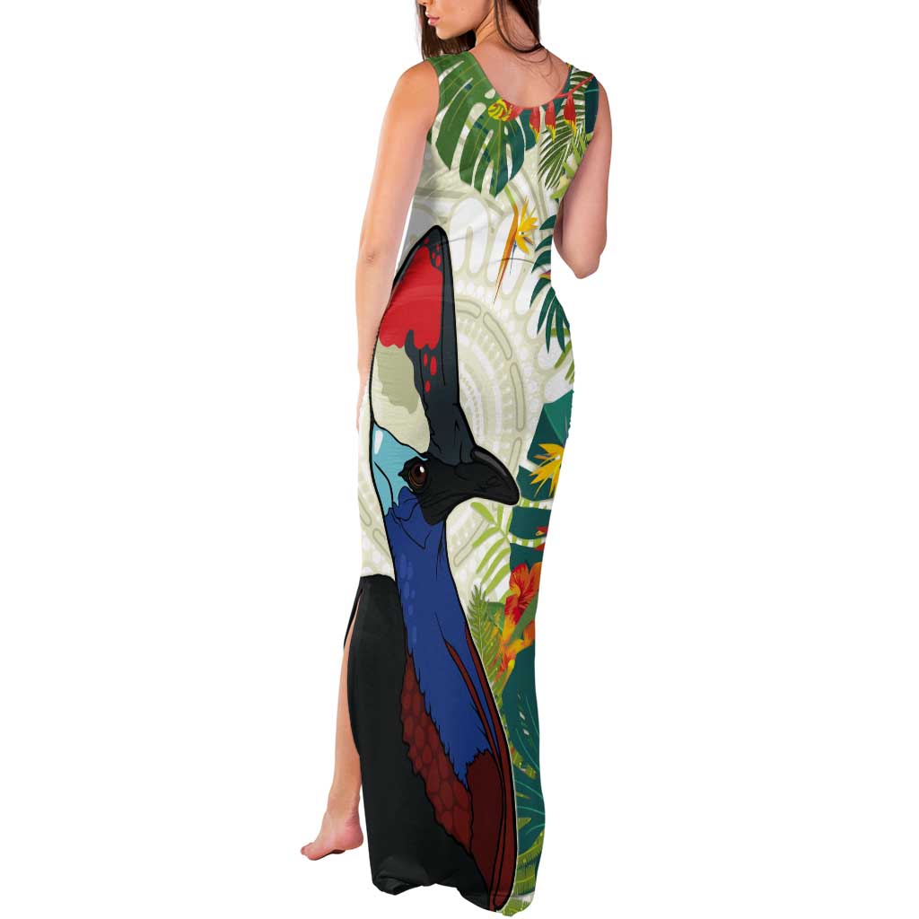 Cassowary Australia Tank Maxi Dress Tropical Flowers Mix Aboriginal Art