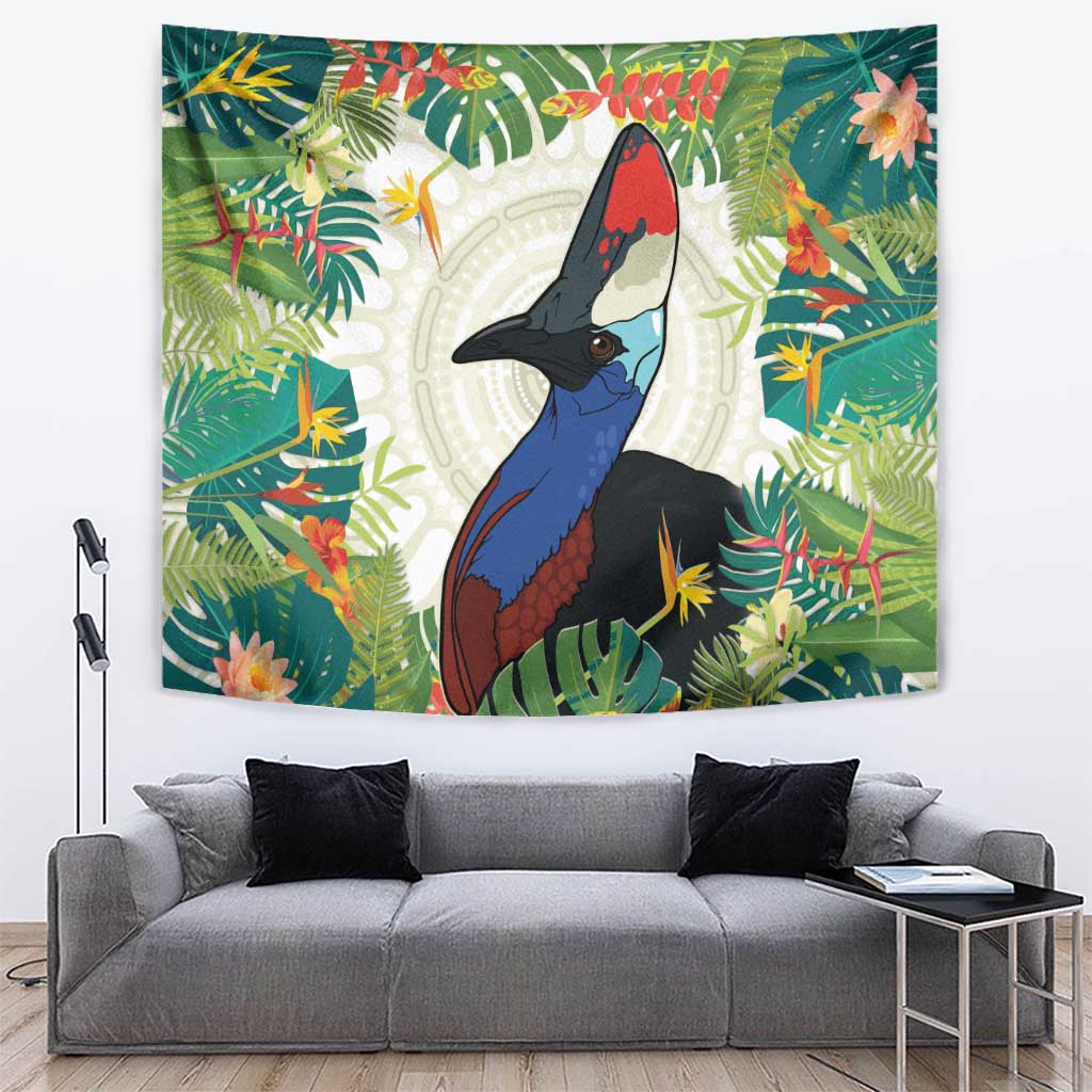 Cassowary Australia Tapestry Tropical Flowers Mix Aboriginal Art