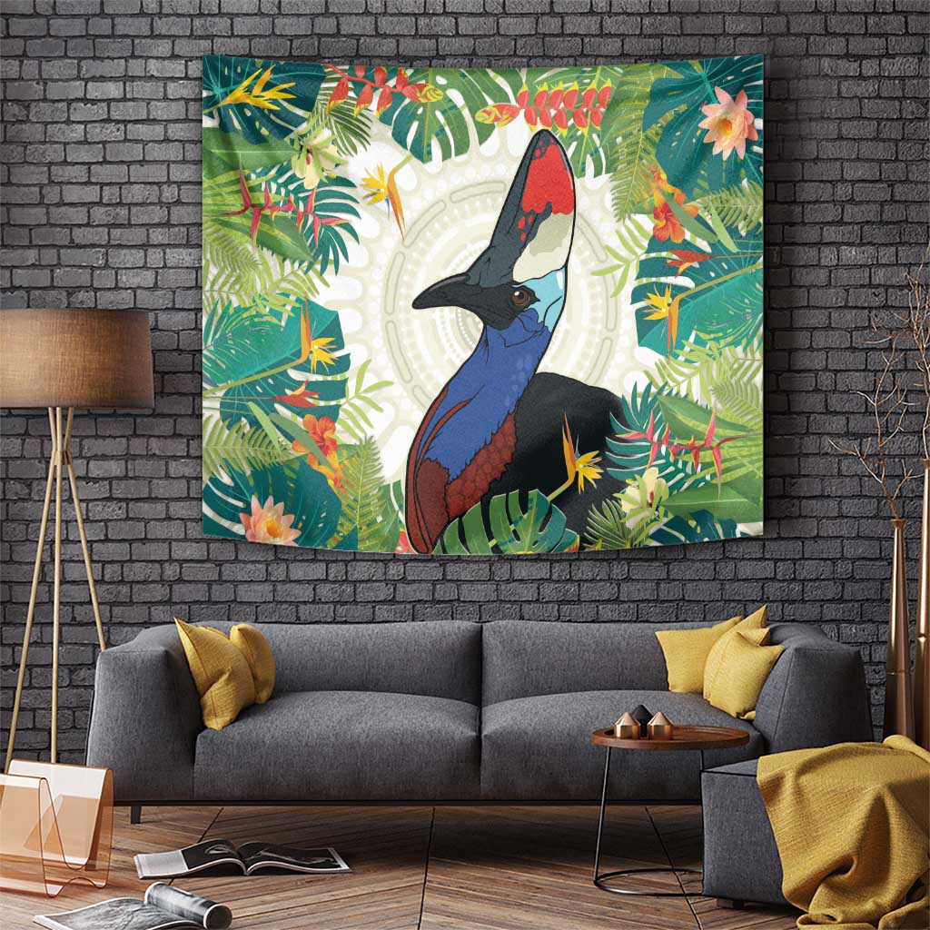 Cassowary Australia Tapestry Tropical Flowers Mix Aboriginal Art