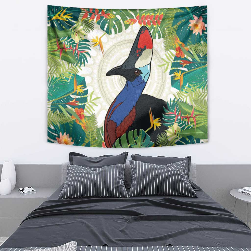 Cassowary Australia Tapestry Tropical Flowers Mix Aboriginal Art