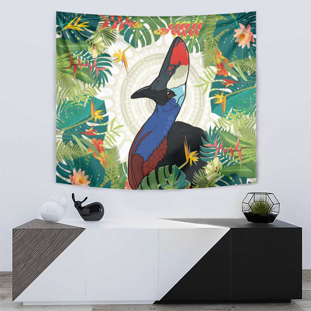 Cassowary Australia Tapestry Tropical Flowers Mix Aboriginal Art