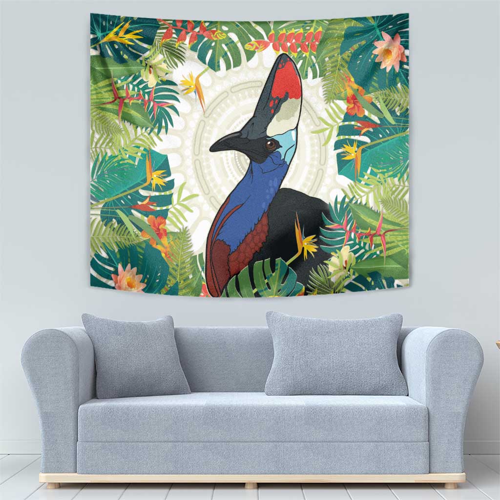 Cassowary Australia Tapestry Tropical Flowers Mix Aboriginal Art