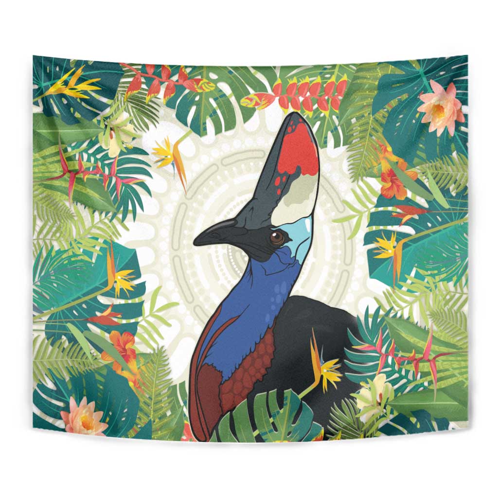 Cassowary Australia Tapestry Tropical Flowers Mix Aboriginal Art