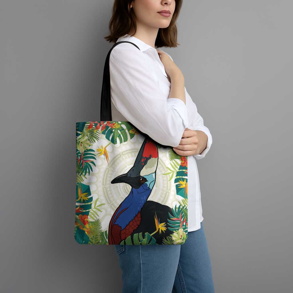 Cassowary Australia Tote Bag Tropical Flowers Mix Aboriginal Art - Aussie Hoodie