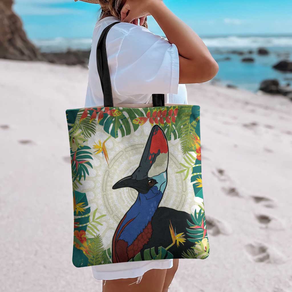 Cassowary Australia Tote Bag Tropical Flowers Mix Aboriginal Art - Aussie Hoodie