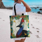 Cassowary Australia Tote Bag Tropical Flowers Mix Aboriginal Art - Aussie Hoodie