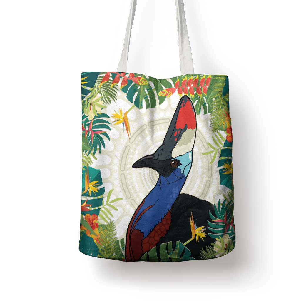Cassowary Australia Tote Bag Tropical Flowers Mix Aboriginal Art - Aussie Hoodie