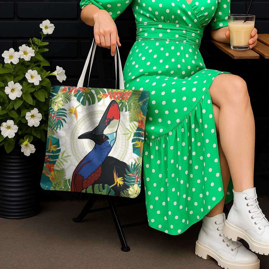 Cassowary Australia Tote Bag Tropical Flowers Mix Aboriginal Art - Aussie Hoodie