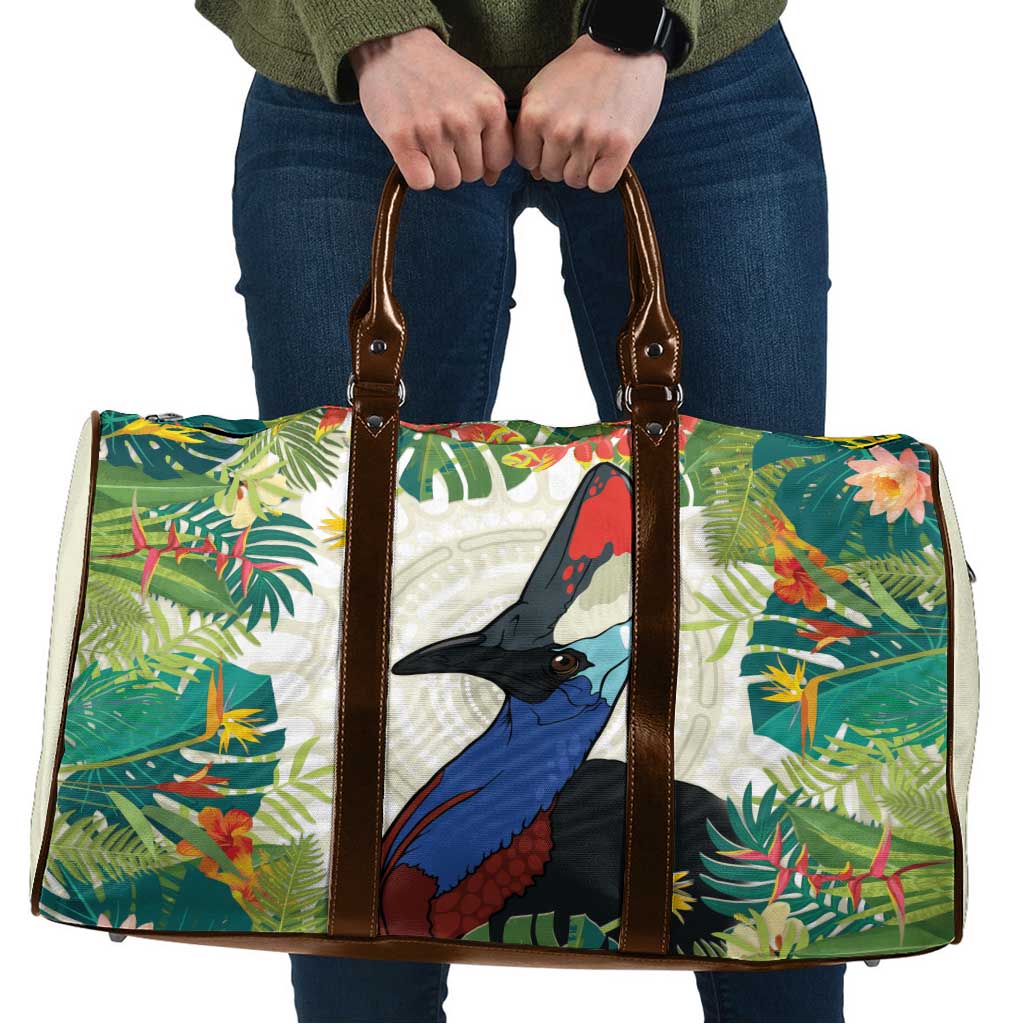 Cassowary Australia Travel Bag Tropical Flowers Mix Aboriginal Art - Aussie Hoodie