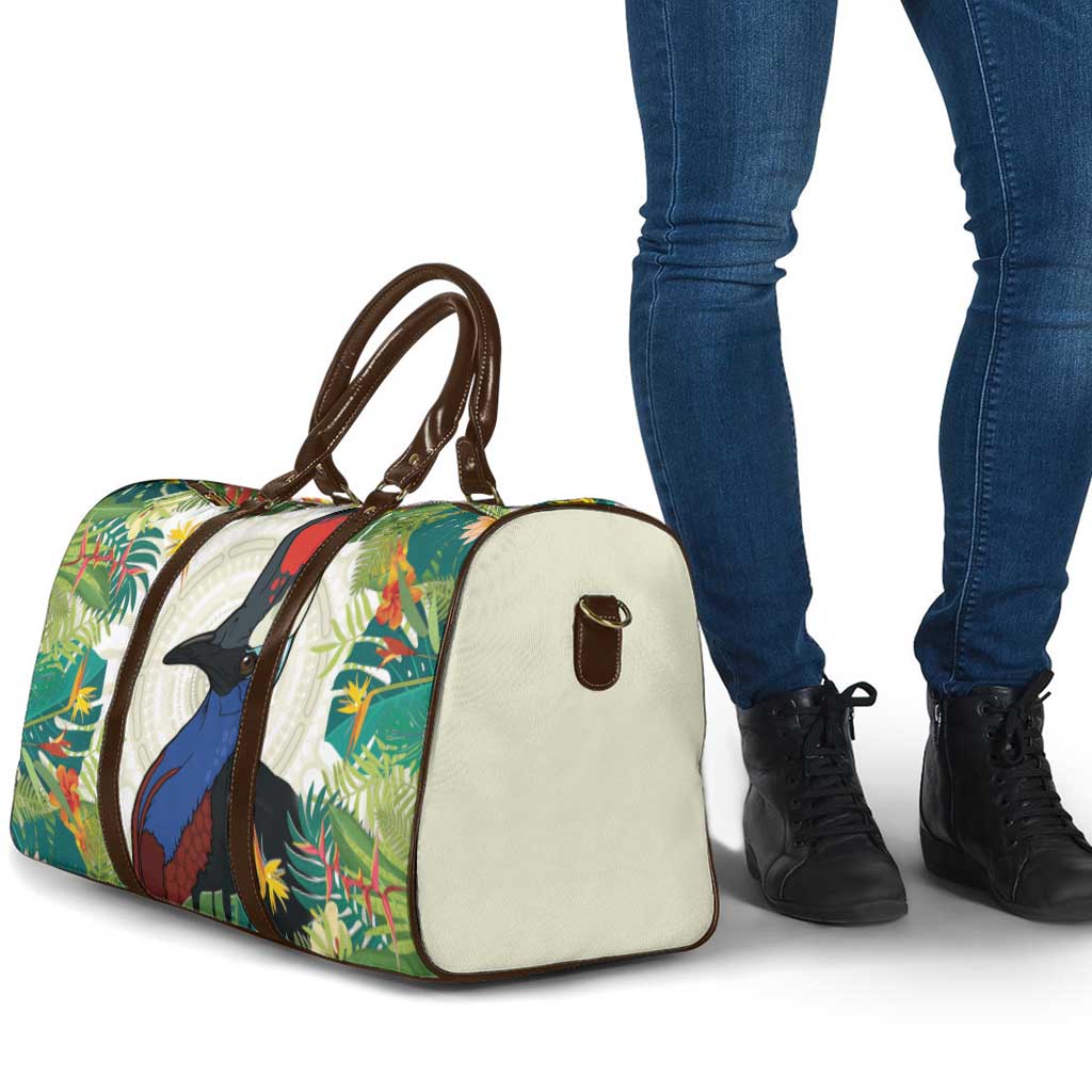Cassowary Australia Travel Bag Tropical Flowers Mix Aboriginal Art - Aussie Hoodie