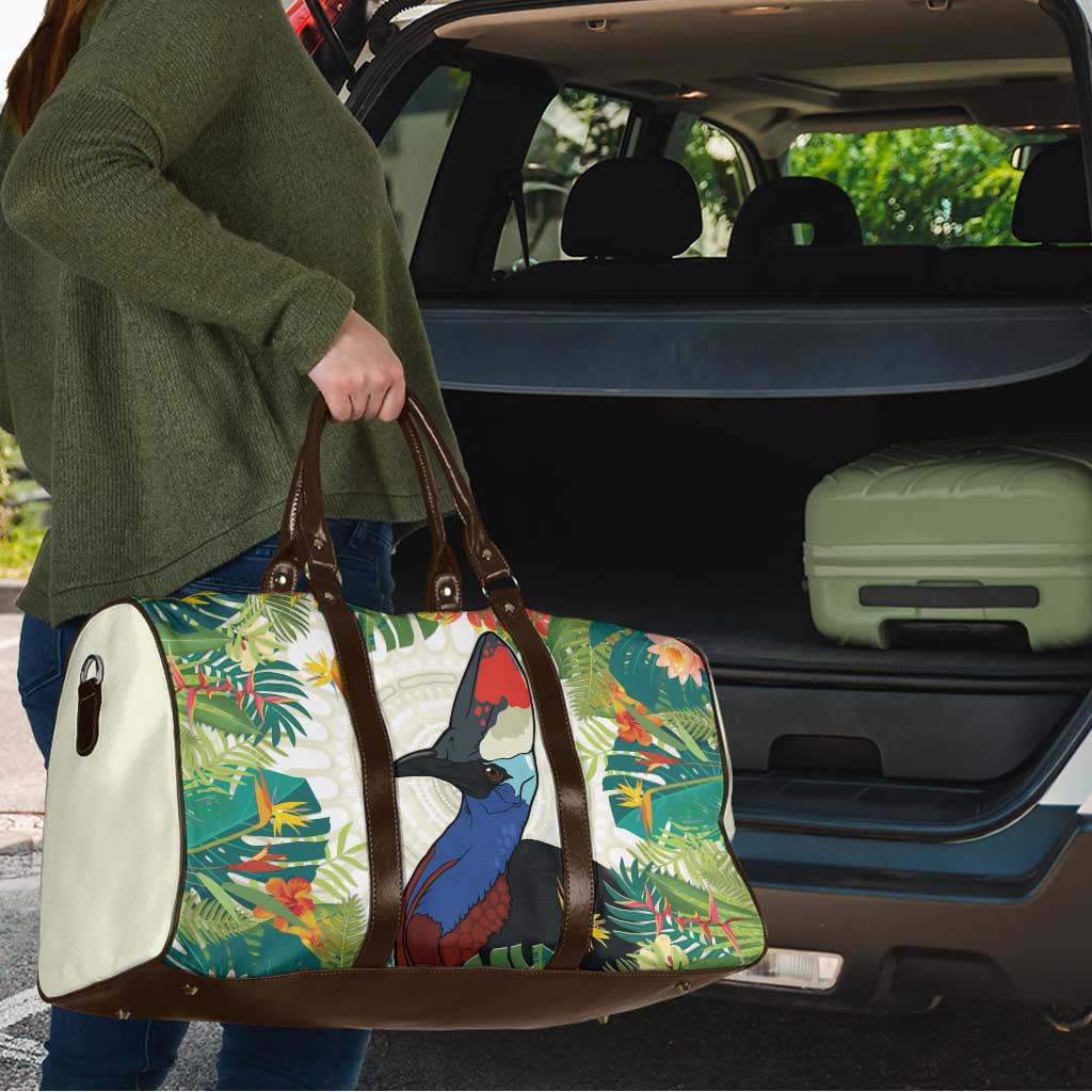 Cassowary Australia Travel Bag Tropical Flowers Mix Aboriginal Art - Aussie Hoodie