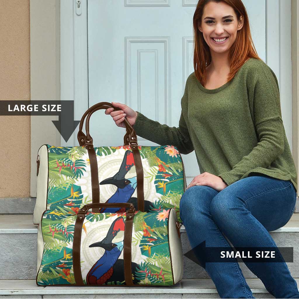 Cassowary Australia Travel Bag Tropical Flowers Mix Aboriginal Art - Aussie Hoodie